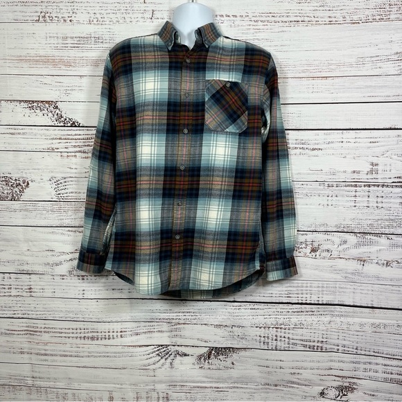Eddie Bauer Blue Plaid Flannel Button Front Long Sleece Shirt - Picture 1 of 11